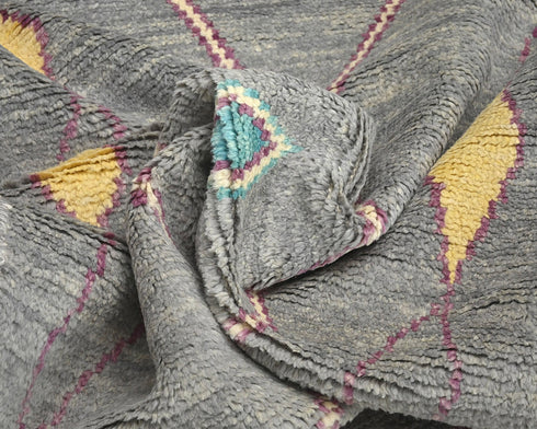 10 Feet Moroccan Gray Hand Woven Wool Runner Rug